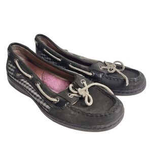 Sperry Top Sider Women's Black Gray Gingham Angelfish Boat Shoes Size 8M